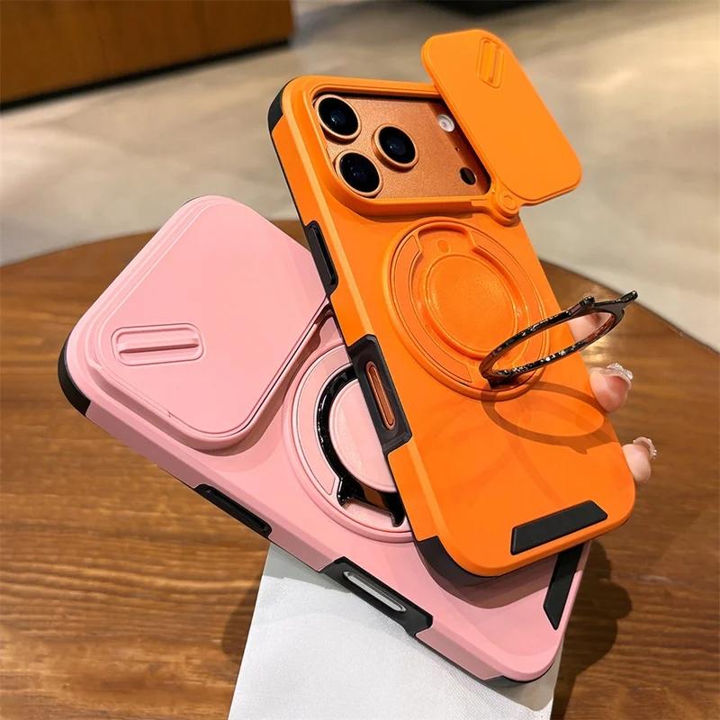 Rotating Flip Full Lens Protection Magnetic Stand Phone Case For iPhone 17 Pro Max 17Pro Air Dual Layer Protection Armor Cover