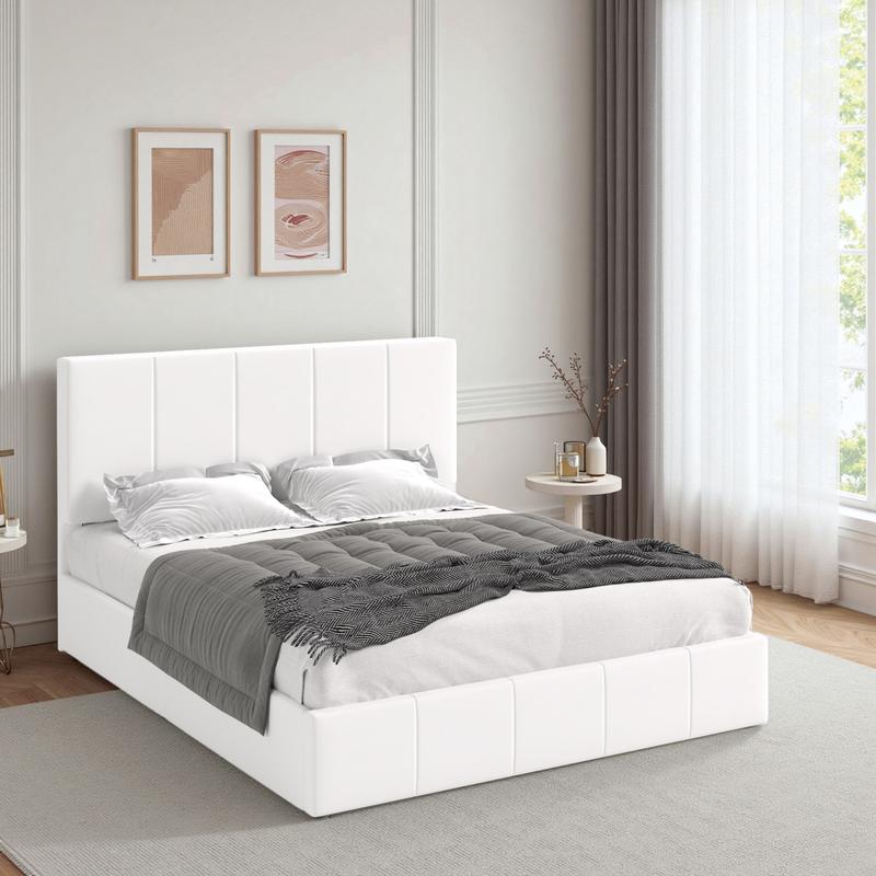 HOOMIC Upholstered Storage Bed Frame【Frame Only No Mattress】with Hydraulic Lift Base,Wide Vertical Stripe Dutch Velvet,Full/Queen/King,Black/White/Grey