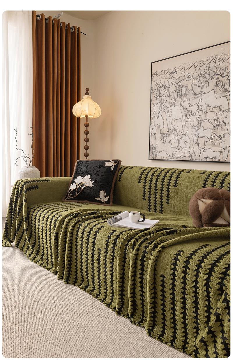 American Country Style Geometric Stripe Sofa Throw Blanket, Modern Minimalist Thick Couch Cover, Washable Sofa Slipcover, Pet Friendly
