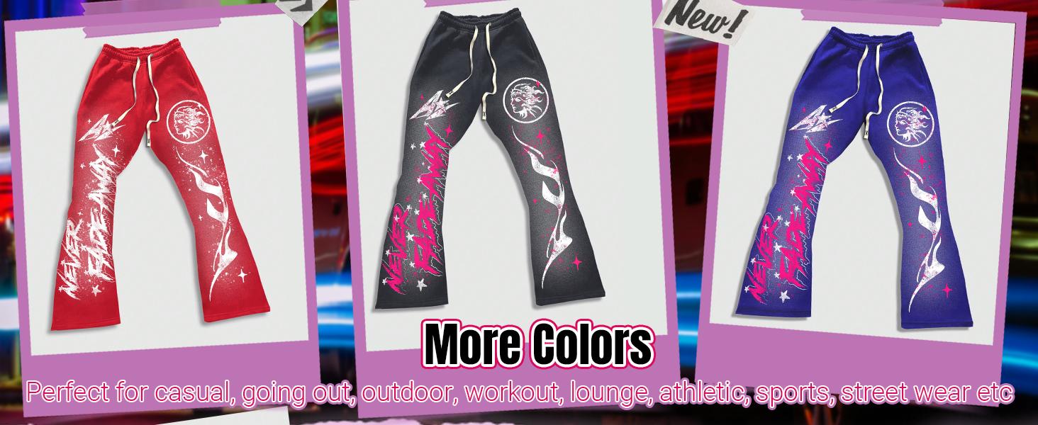 Y2k Graphic Letter Print Stacked Sweatpants Drawstring Bell Bottom Flare Pants with Pockets