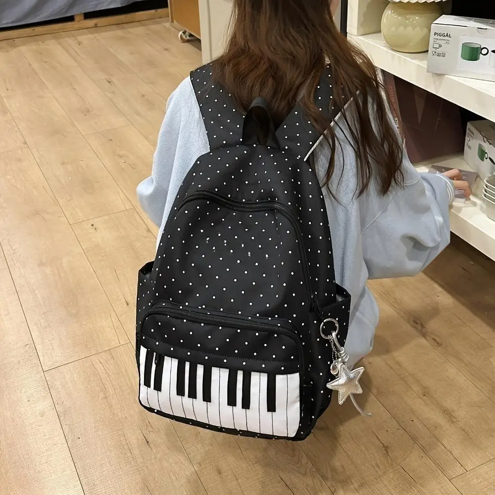Polka Dot Piano Print Large Capacity Backpack, Multi-Functional Casual Rucksack for Daily Commute Travel, Ideal Gift for Back to School & Festivals