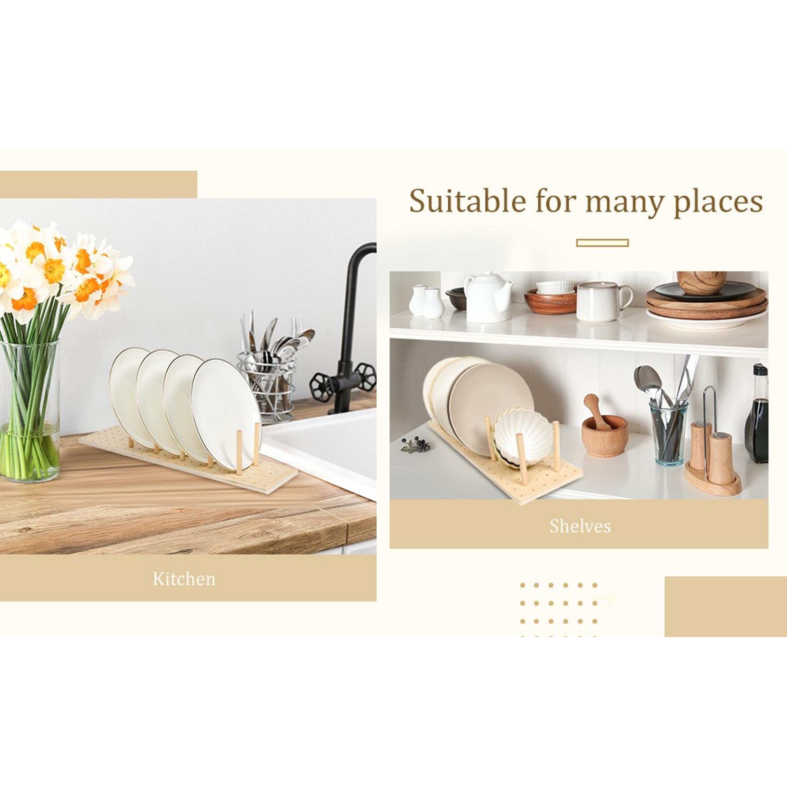 3 Pcs Wood Pegboard Drawer Organizer with 32 Pegs Wooden Peg Board Drawer Shelf Organizer Adjustable Peg System for Dishes Plate Pot Container Cookware Utensil Kitchen(17 x 5.91 in)