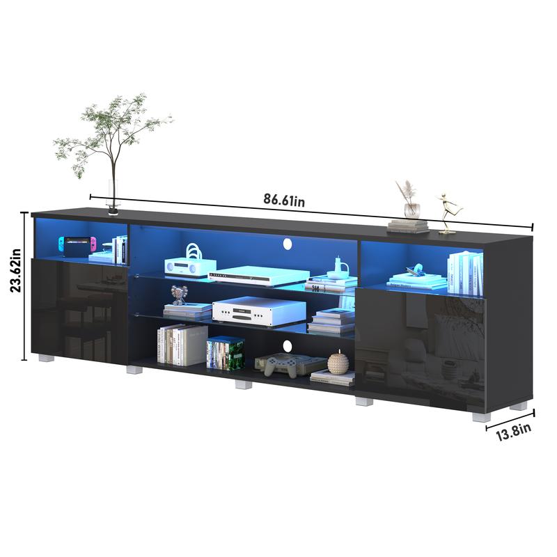 Modern LED 57/65/71/80.7/86.6in TV Stand for 55/60/65/70/75/80/85/90/95 inch TV,High Glossy TV Entertainment Center with Storage Drawer,TV Stands for Living Room,APP RGB Light,Smart Modern TV Cabinet (Black/white)