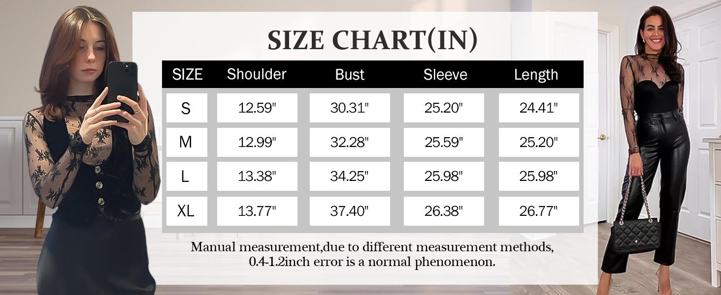 JovenPara Womens Lace Mesh Long Sleeve Tops Floral Sheer See Through Sexy Mock Neck Tee Shirts Layering Blouses