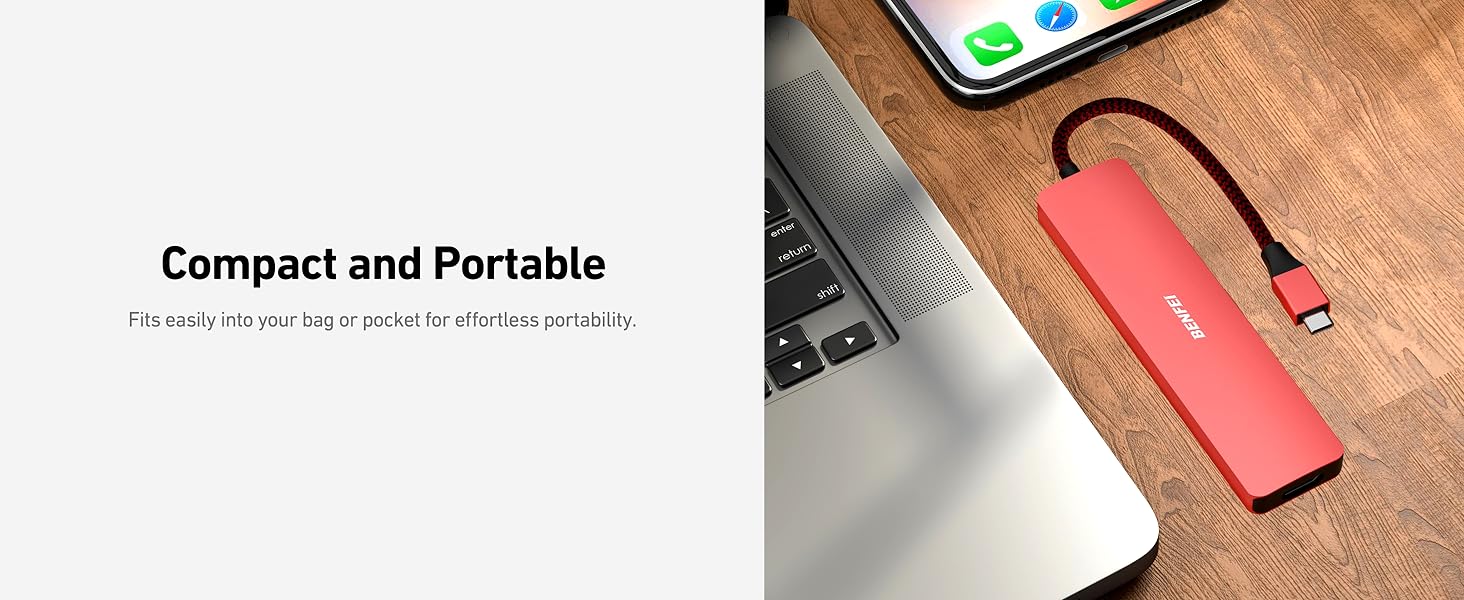 BENFEI USB C HUB Multiport Adapter - 7 in 1 Adapter with USB-C to HDMI Plus SD/TF Card Reader - 3 USB 3.0 Ports / 60W PD Compatible with iPhone 15 Pro/Max, MacBook, iPad Pro, iMac & More