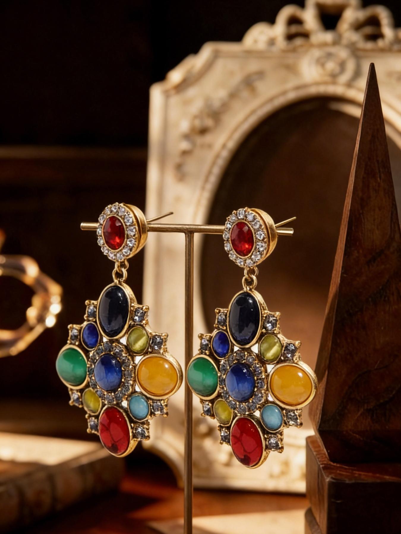 1 pair of fashionable and elegant red Baroque flower shaped earrings, suitable for daily commuting, vacation and dating, and also a surprising and exquisite small gift.