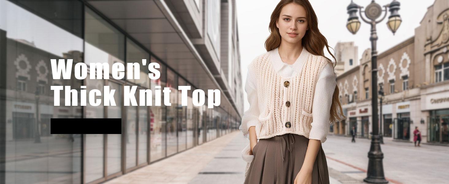 UANEO Women Sleeveless Crop Knit  Vest Casual Cropped Button Down Open Front Sweater Vest with Pockets