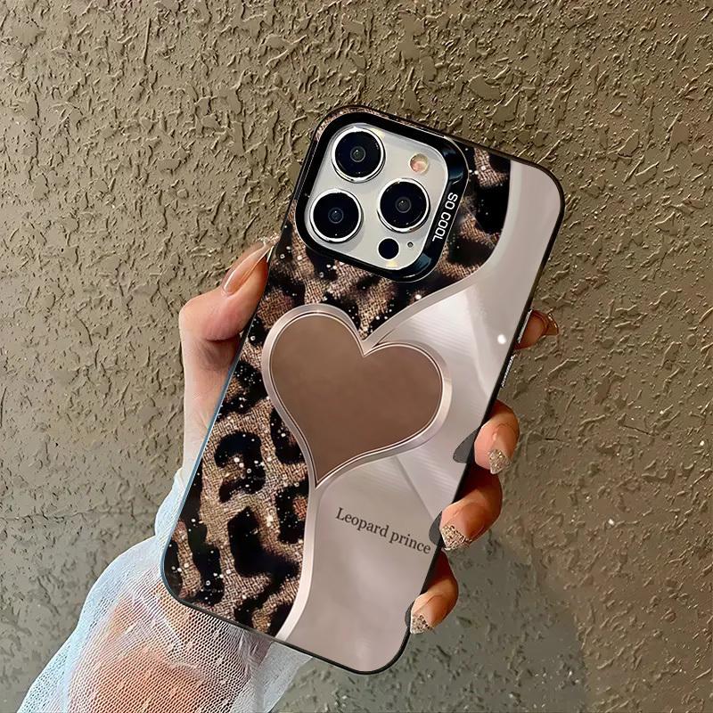 Leopard Heart Patchwork Hard Case Protection Phone Cover Accessories, Compatible with iPhone 17 Pro Max, 17 Air, iPhone 16-11 Pro Max, X, XR, XS Max, 7, 8 Plus, Se