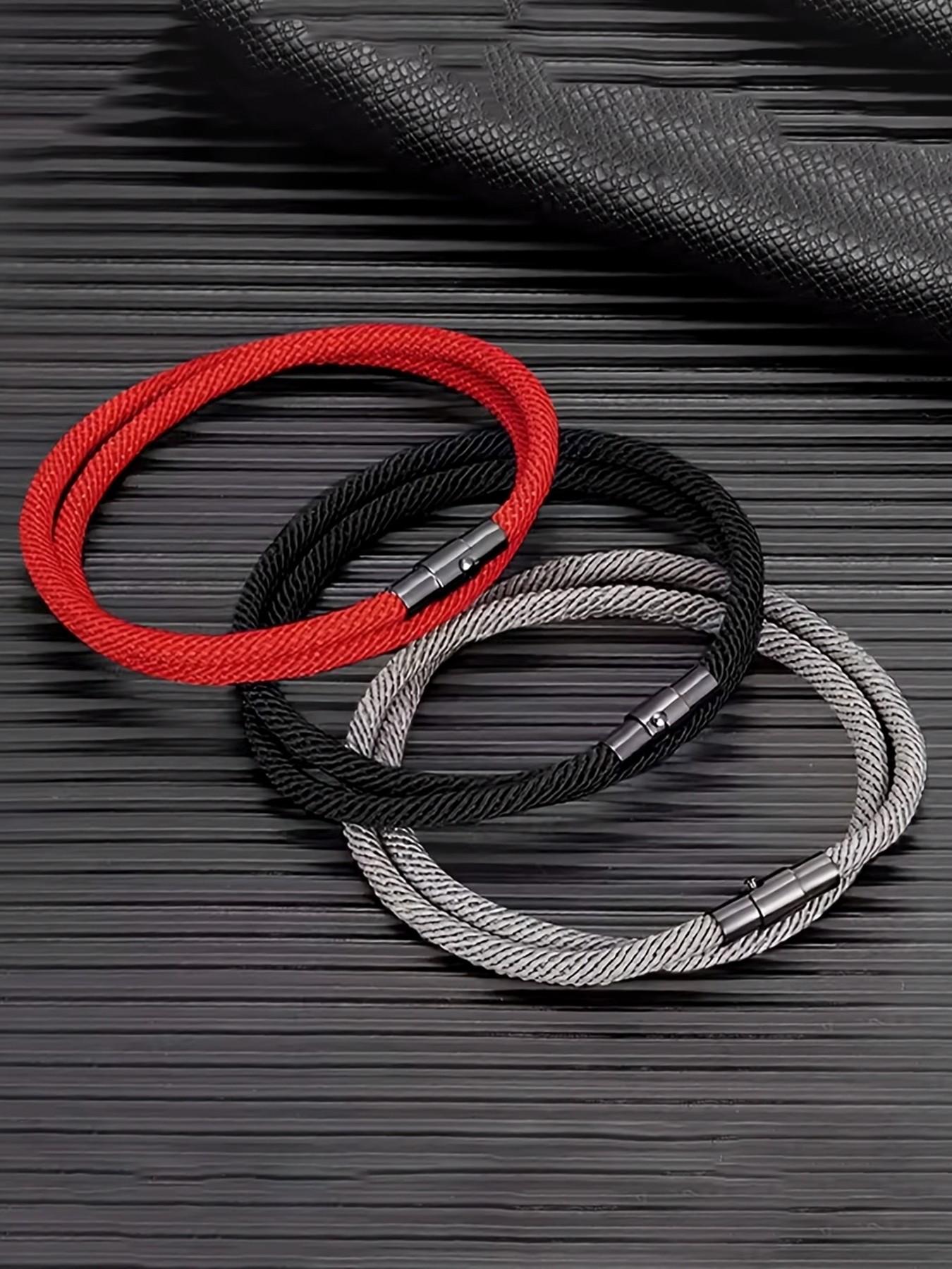 1pc Men's Minimalist Braided Rope Bracelet, Magnetic Clasp, Waterproof & Durable Wristband, Ideal for Everyday Wear & Gifting, Perfect Boyfriend & Father's Day Gift