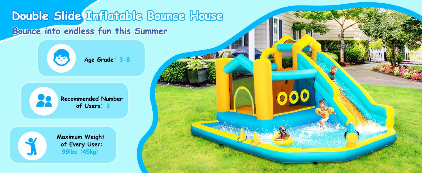 Anbuy Inflatable Pool Water Slide Park – Heavy-Duty for Outdoor Fun - Climbing Wall, Two Slides & Splash Pool – Easy to Set Up & Inflate with Included Air Pump & Carrying Bag Backyard Party Gifts Colorful Bunny Custom Silicone Protector