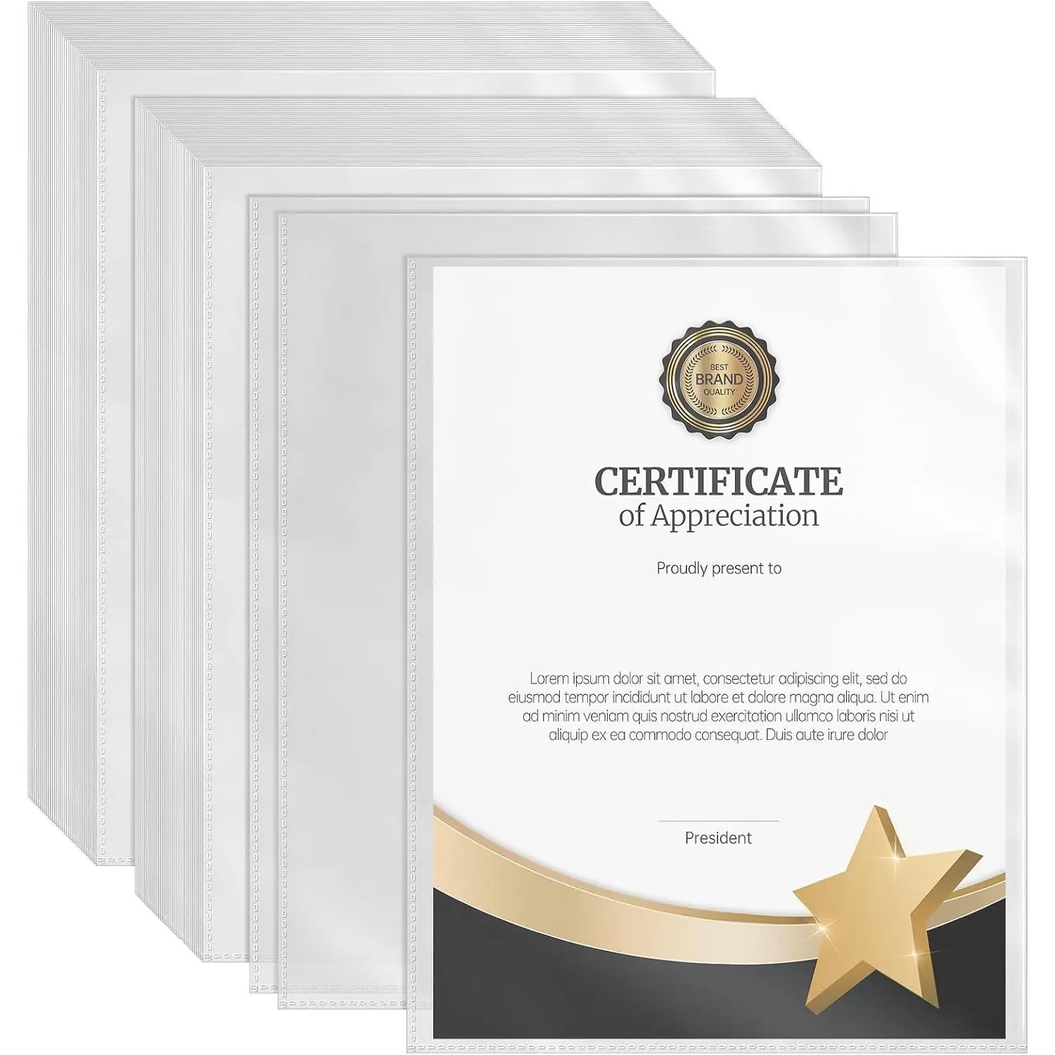 No Holes Transparent Sheet Protectors, 50-Pack 8.5"x11" Plastic Film with Sealed Edges, Document Safe for Letter Paper & Office Users