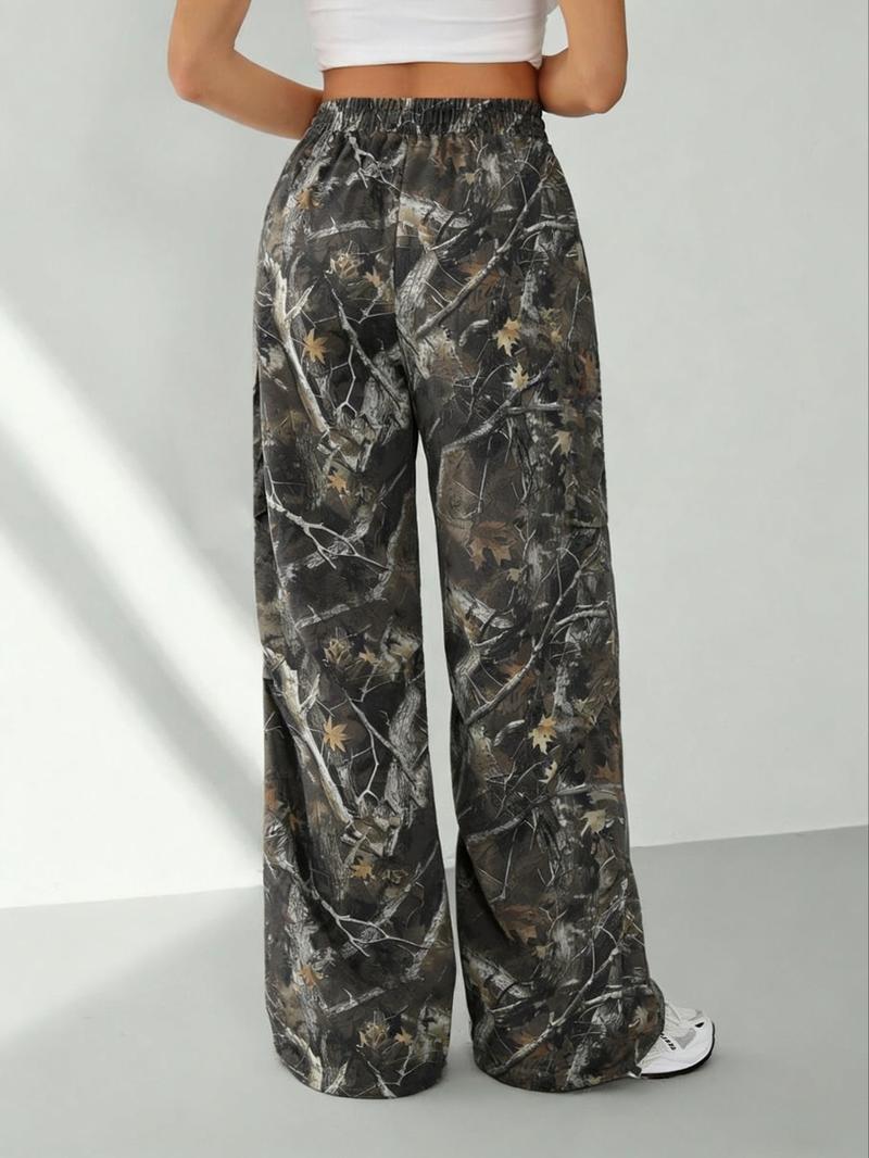 Women's Camo Printed Loose Long Pants with Pockets, Casual Drawstring Waist, Perfect for Spring Summer Fall, All Seasons Wear