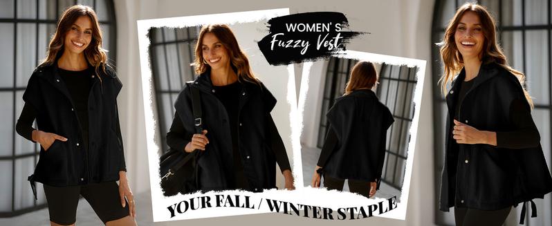 Naeduo Women's  Fleece Vest Casual Sleeveless Button Down Winter Warm Sherpa Jacket with Pockets Armygreen Boxy Fit Polyester Material