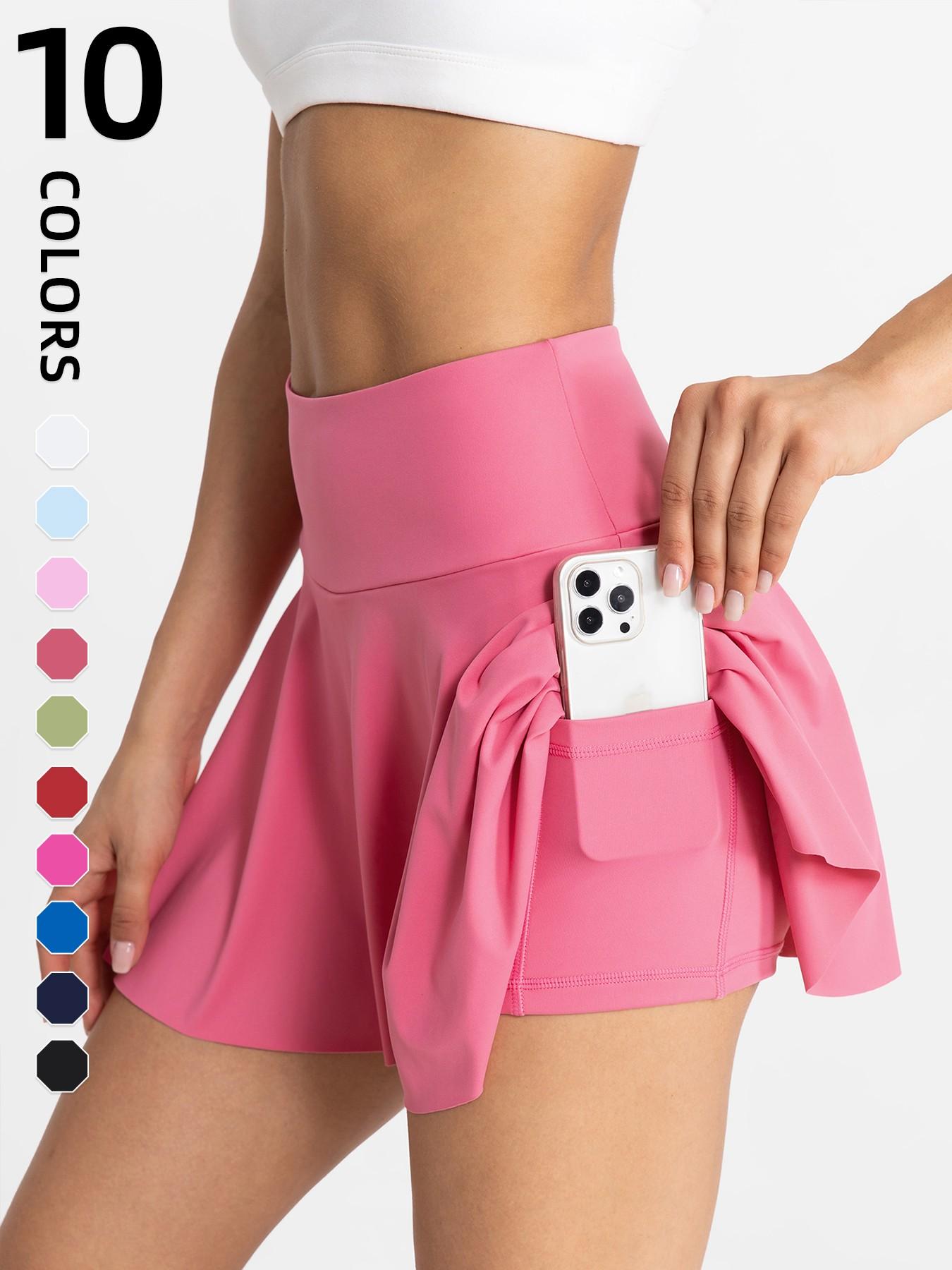 Women's Solid Pocket High Waist Sports Skort, Summer Casual Sporty Comfy Breathable Skort For Yoga Gym Workout Running Tennis Pickleball, Ladies Summer Sportswear, Sporty Breathable Skorts