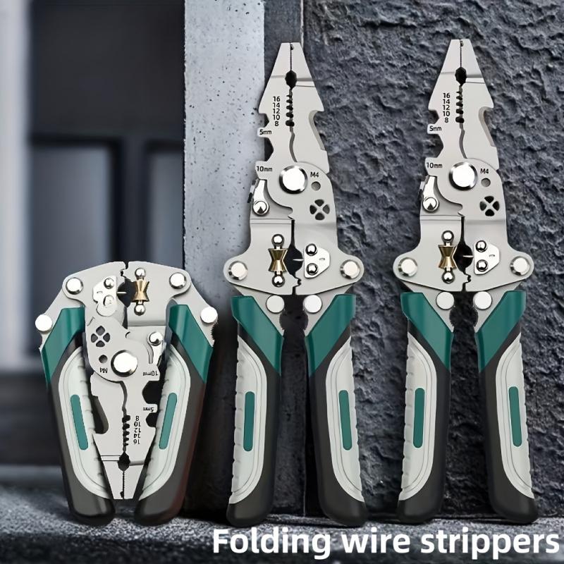 Multi Functional Wire Stripping Pliers - Foldable Design, Integrating Stripping, Cutting, And Crimping Functions, Anti Slip Handle, Metal Structure, Diy Tools, Wirecutters