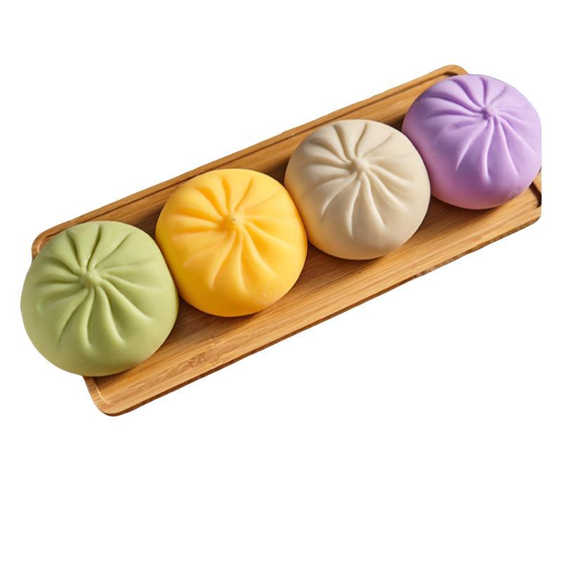 4pcs Colorful Dumpling Stress Balls, Squeeze Dough Ball Fidget Sensory Toy, Stress Relief Hand Toy, Bun with Food Steamer, Stretchy Desk Toys, Fidget Gadget