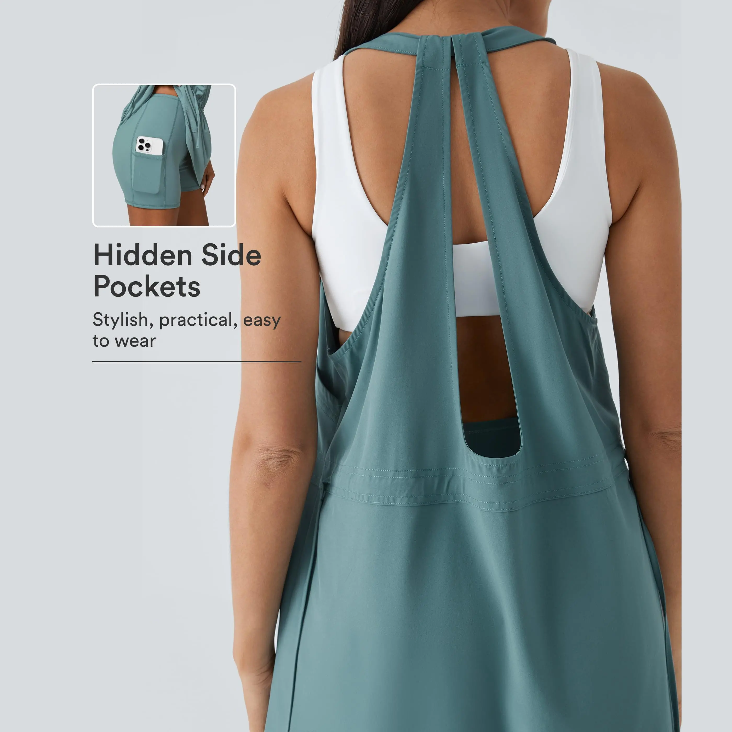 Halara Breezeful™ Backless Multiple Pockets Drawstring 2-Piece Quick Dry Mini Hiking Active Dress