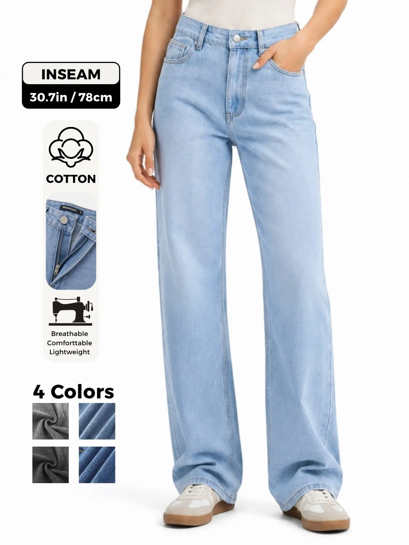 Women's Vintage Style Loose Fit Jeans, Mid-rised Straight Leg Casual Light Wash Denim Jeans for Spring&Autumn, Classic Boyfriend Look