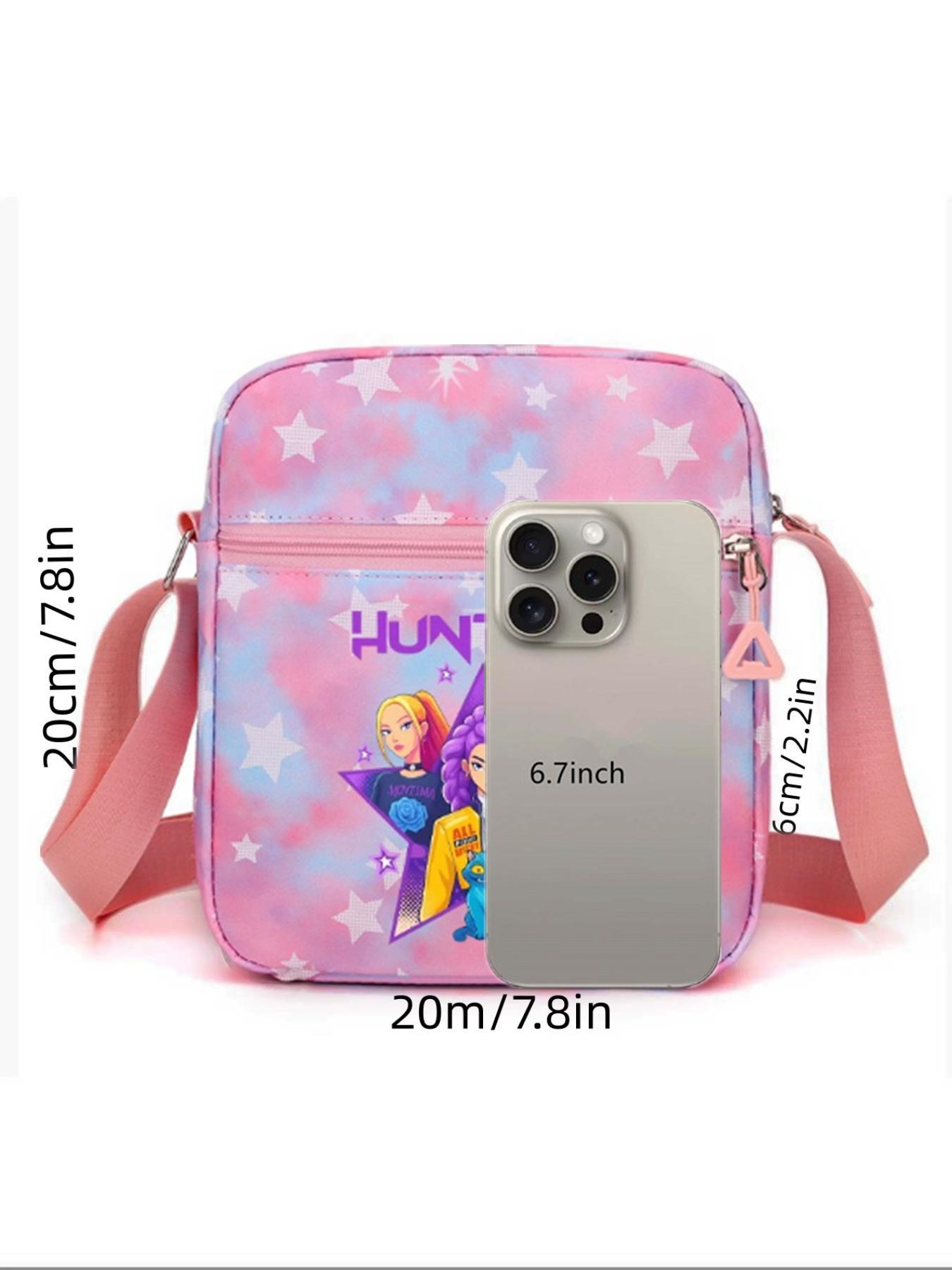 Korean Kpop Monster Hunter Group Large Capacity Lightweight Casual Zipper Crossbody Bag Shoulder Bag, Patchwork Design, All Seasons
