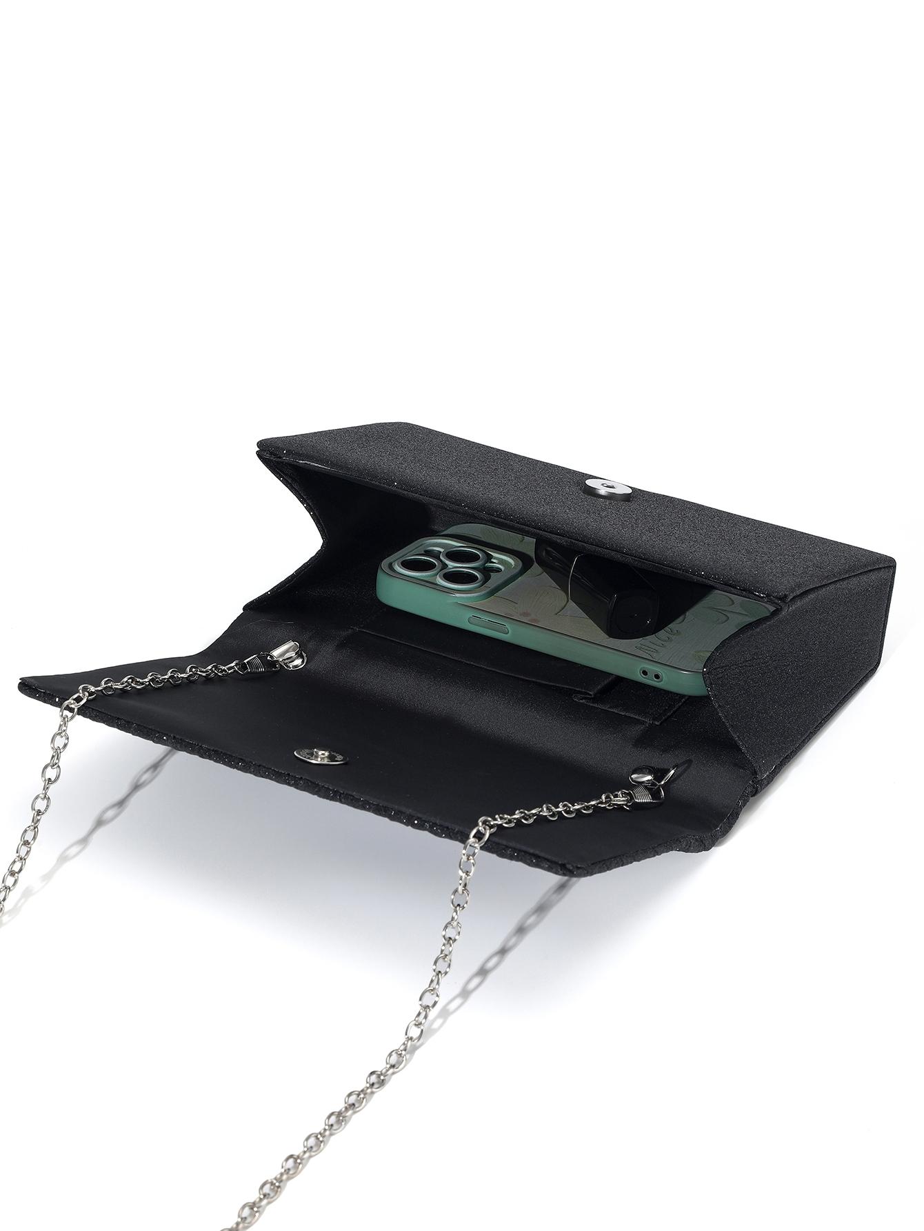 Rhinestone Decor Pleated Clutch Bag, Elegant Handbag for Party and Events, Fashionable Shoulder Crossbody Chain Bag, 1pc