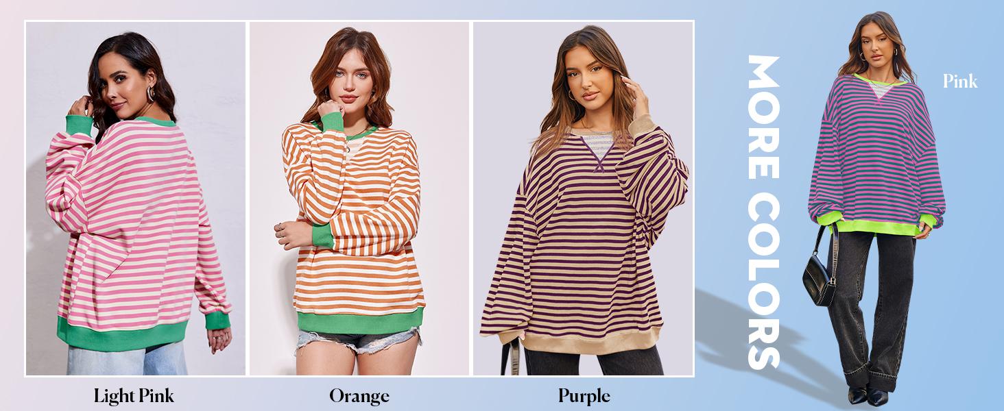 Fisoew Womens Striped Oversized Sweatshirt Color Block Crew Neck Long Sleeve Shirt Casual Loose Pullover Top Y2K Clothes SpringStatements