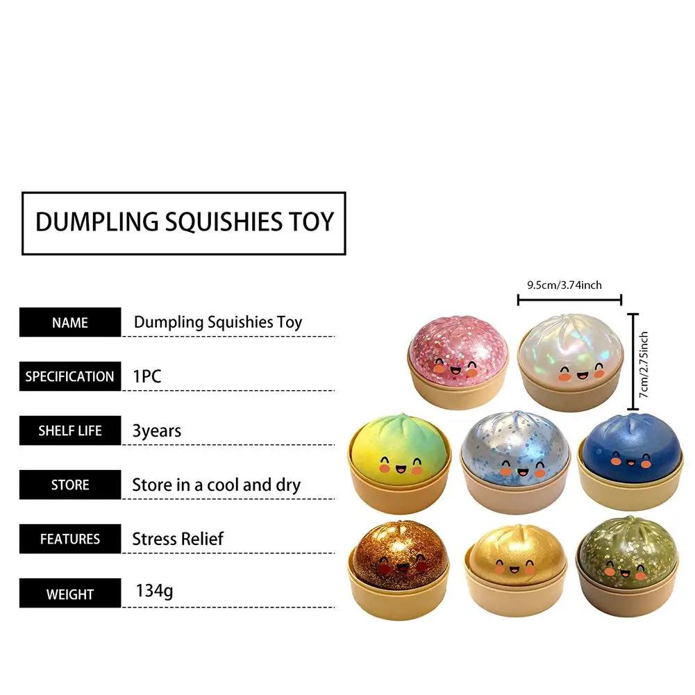 Colorful Dumpling Squishes Stress Balls Fidget Sensory Toys Simulation Food Squishies Bun with Steamer Squeeze Dough Ball Gifts