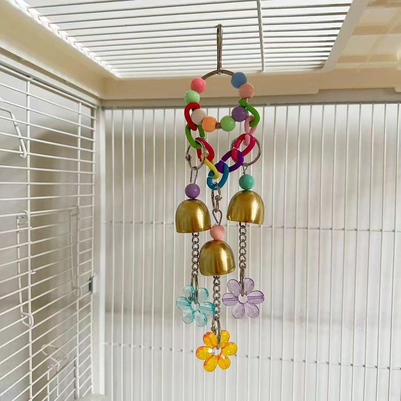 Parrot Biting Toy, Colorful Bell Toy, Suitable for Medium-Sized Parrots, Interactive Grinding Beak Toy, Bird Cage Decoration