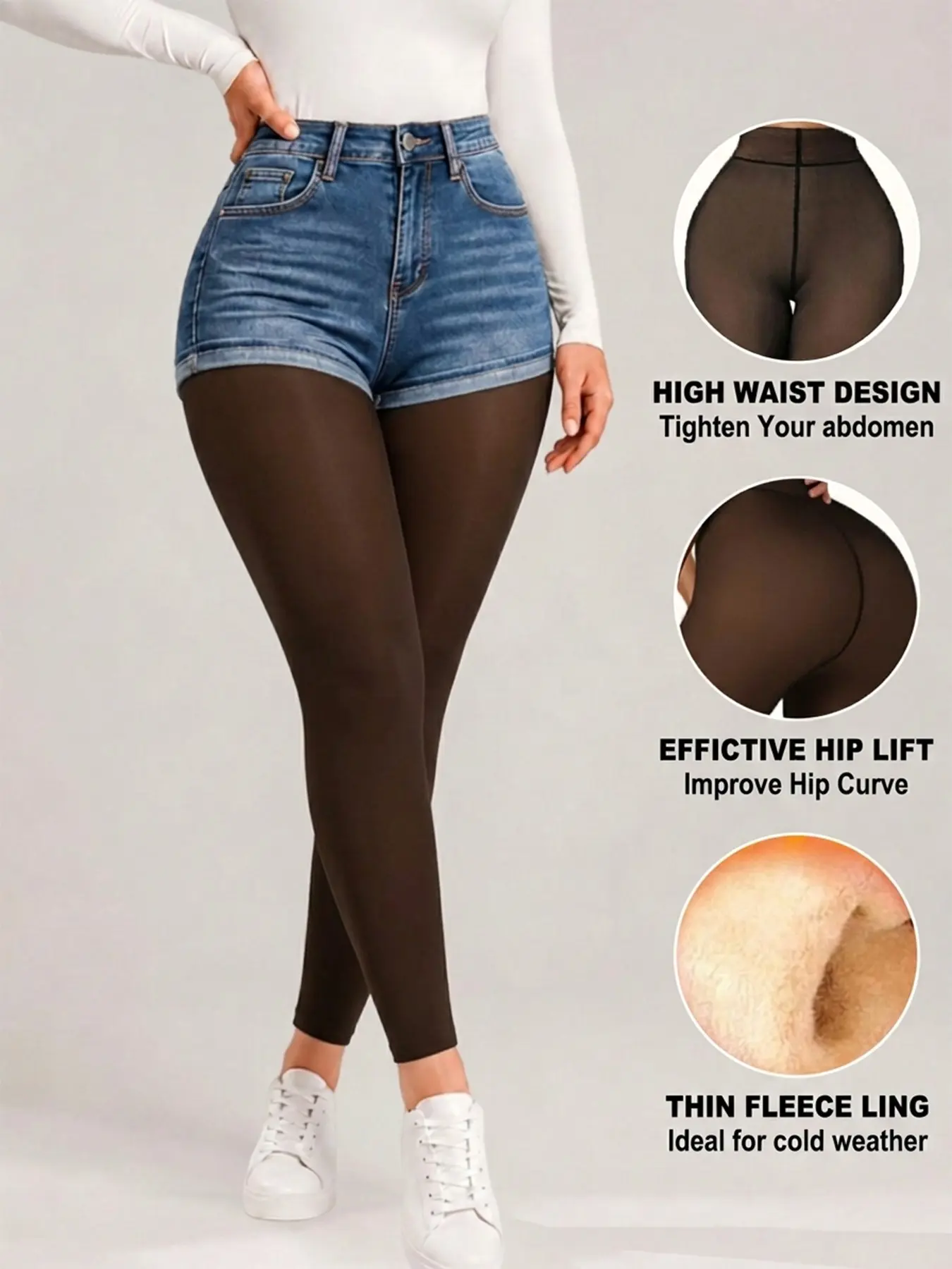 Women’s High Waist Fleece Lined Tights, Sheer Look Thermal Pantyhose, Soft Stretch Fabric, Warm Winter Stockings, Everyday Wear