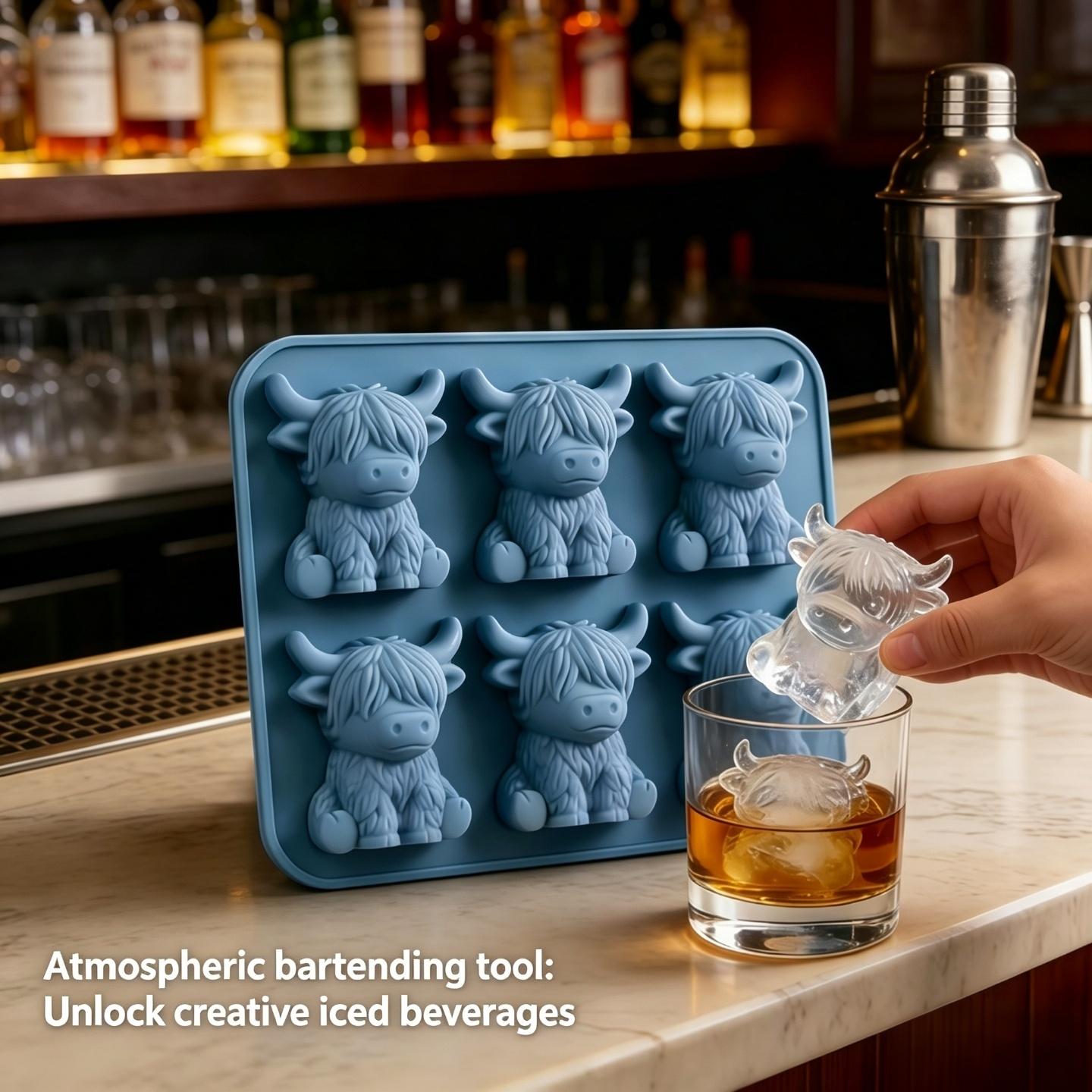 Highland Cow Model Quick Freeze Silicone Ice Tray, Durable Plastic Mold, Perfect Ice Cubes for Juice, Home Bar Accessories