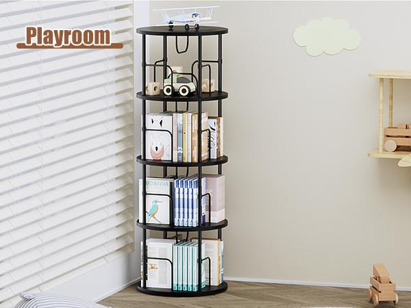 Flycity Rotating 3 Tier to 5 Tier Spinning Bookshelf Tower - 360° Display Unique Round Bookcase for Home Study Office Interior floating shelves Bedroom Flexibility