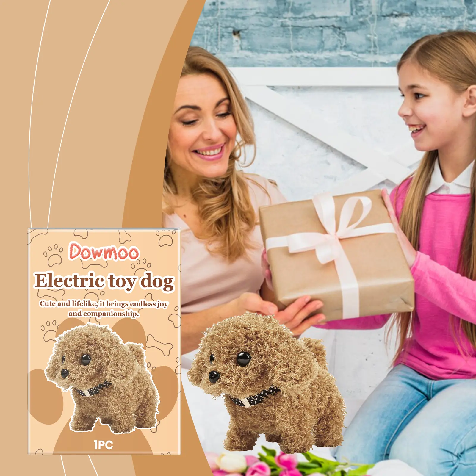 Dowmoo Cute Cartoon Electric Plush Puppy Toy - Soft, Comfortable Stuffed Interactive Pet Toy for Children's Indoor Play
