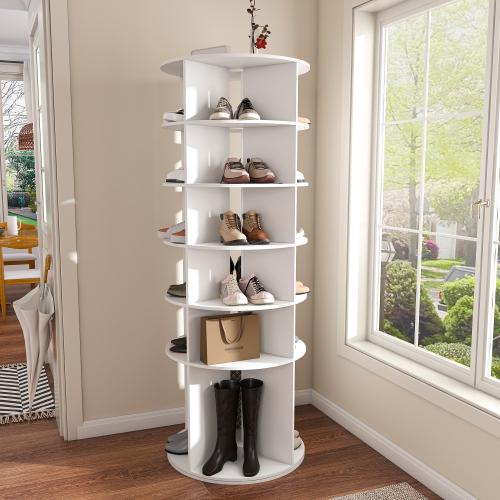 [Bellemave]6-7 Tier Rotating Shoe Rack Tower, 3 choices-Spinning Shoe Display, 360 Shoe Rack Storage Round Carousel, Vertical Handbag Rotate Shoes Closet Organization, Christmas Gift (WHITE)