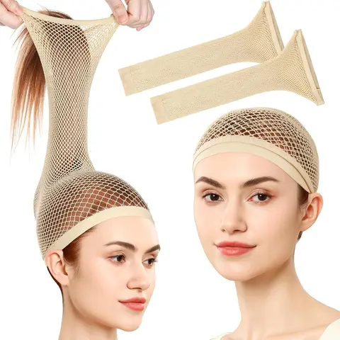 Wig Cap, Hair Net for Wig, 30 CM Large Mesh Wig Cap for Long Hair for Women, Nylon Hair Net Non Slip for Halloween Rave Party Cosplay-Light Brown