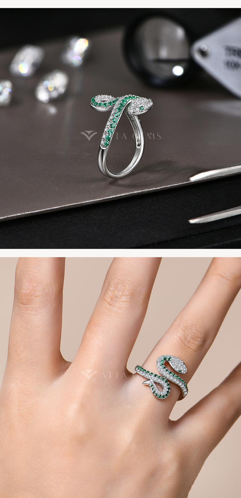 Stunning Lab-Created Moissanite Snake Ring | Sparkling Serpent Jewelry for Bold Style | Unique Design & Luxury 925 Sterling Silver Rings Gift R230