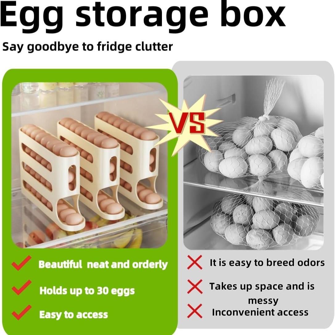 Space-Saving Automatic Rolling Egg Dispenser, 4-Layer Refrigerator Egg Rack, Holds Up to 30 Eggs, Ideal for Kitchen Organization, Refrigerator Storage