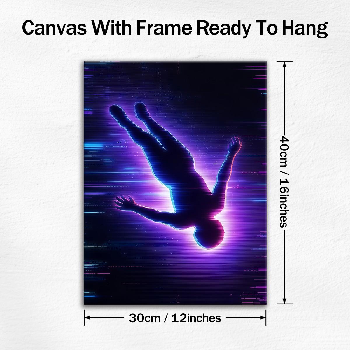 Wooden Frame Canvas Poster, Cyber Neon Art, Modern Living Room Decor, Waterproof, Suitable for Bedroom, Hallway, Wall Art