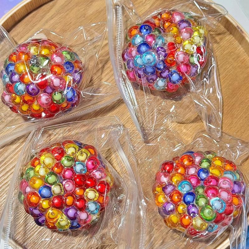 Creative Pop Beads Squishy, Noise Making Fidget Ball, Moldable Pearl Colorful Ice Cube Handmade Ball, Bracelet Style Stress Relief Squeeze Toy
