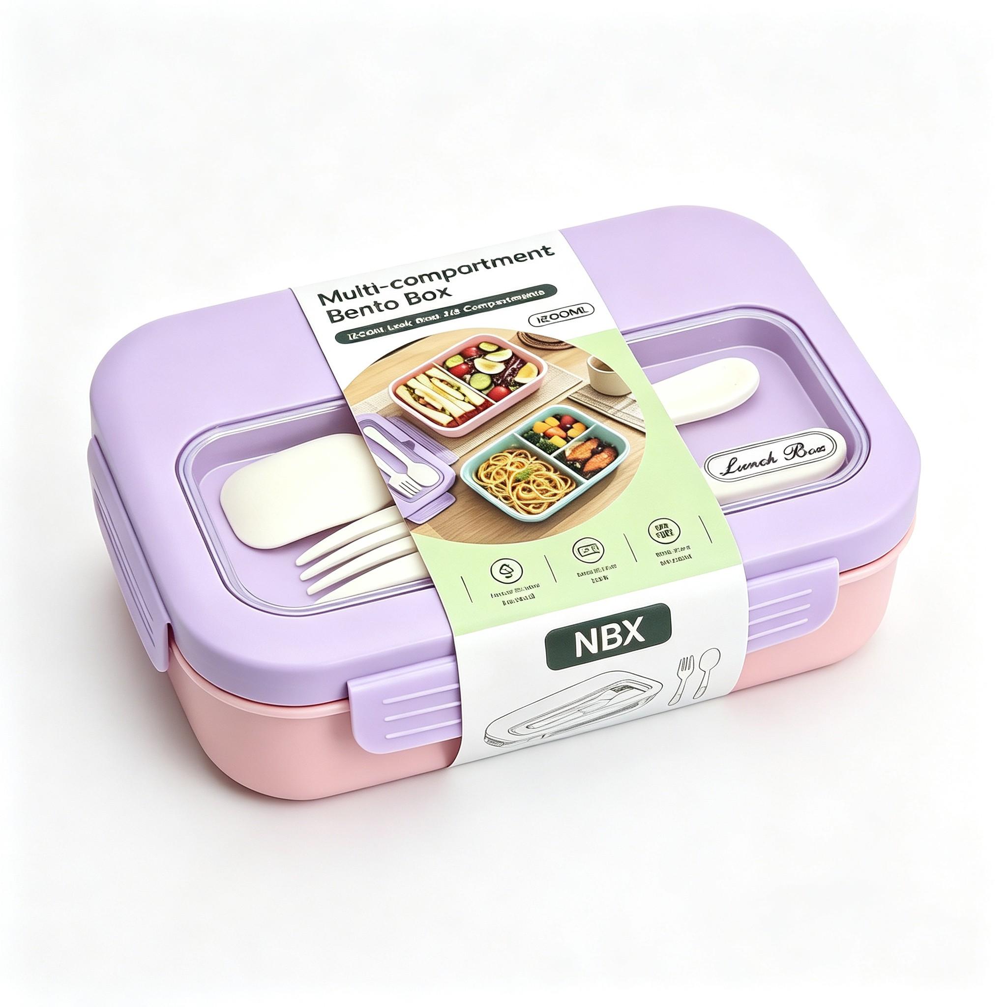 Bento Box for Adults Kids, 1200ML Leak‑Proof 2/3 Compartments Lunch Box with Built‑in Utensils, Fork, BPA‑Free Microwave‑Safe Food Container for Work School Picnic