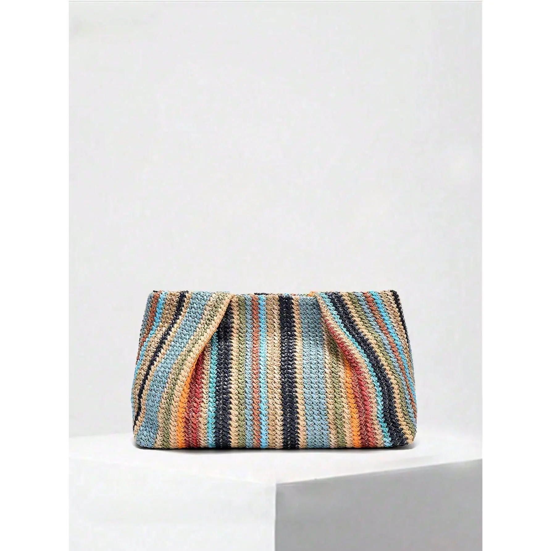 1pc Rainbow Color Woven Clutch Bag, Minimalist & Fashionable, Suitable For Casual/Daily Use, Woven Bag 1pc Rainbow Color Woven Clutch Bag, Minimalist & Fashionable, Suitable For Casual/Daily Use, Woven Bag