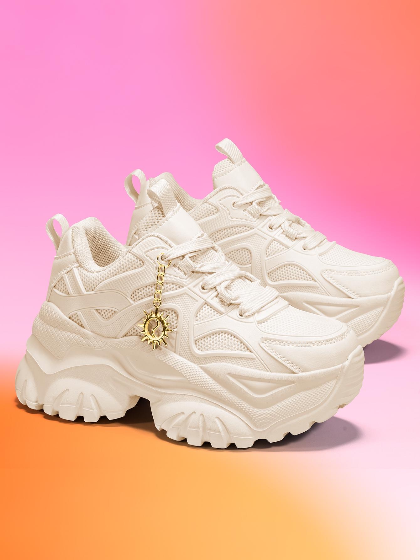 Women’s EVA thick-soled sports shoes with a 7 cm heel, detachable gold sunflower charm, all seasons