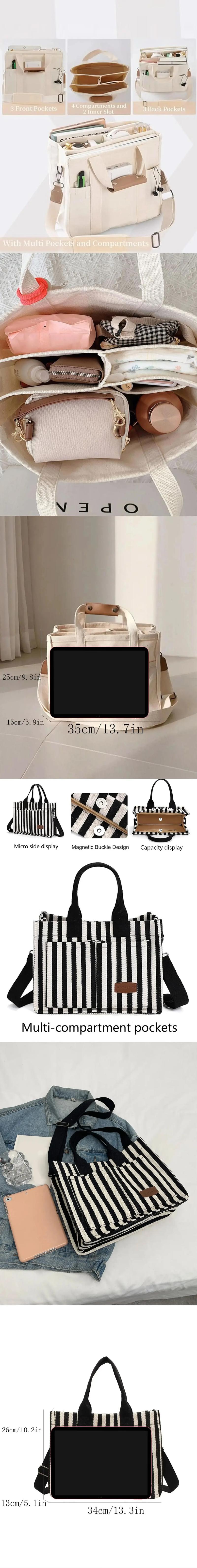 Solid Color/flower & Fruit & Heart Pattern Fabric Storage Tote Bag for Women, Summer 2024 Large Capacity Everything Tote Bag, Travel Essentials, Multiple Pocket Work Bag, Multipurpose Tote Organizer, Travel Essentials Carryall