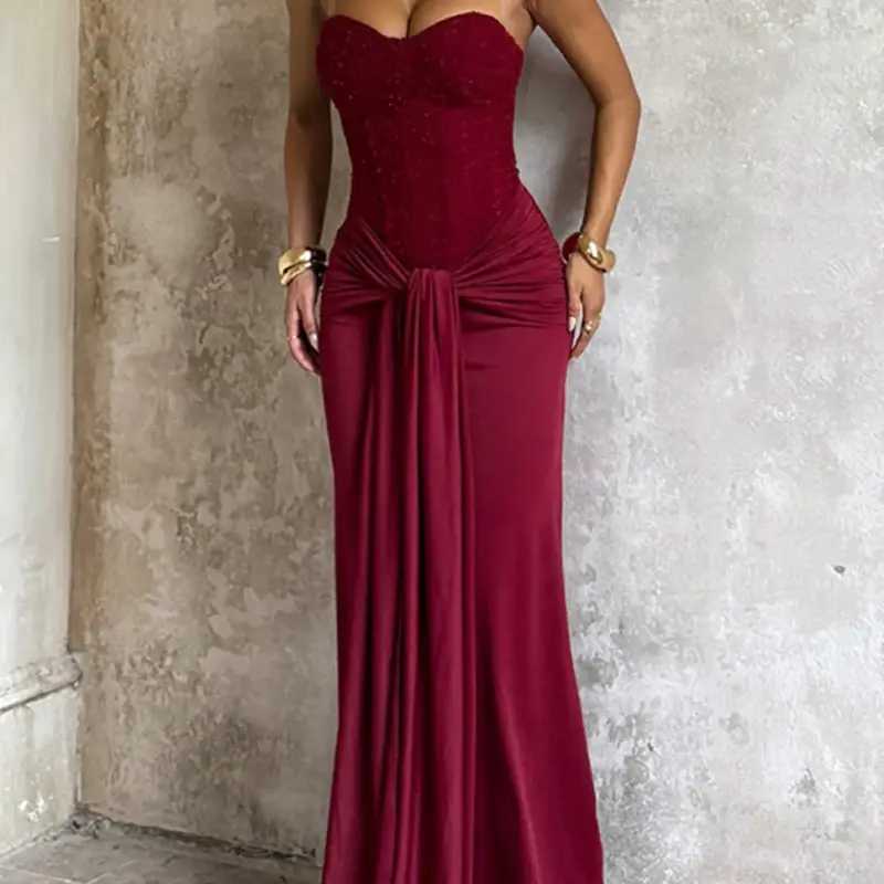 【Black Friday】Elegant Strapless Corset Bodycon Long Formal Dress, with Ruched Detail, Perfect for Evening Prom Party