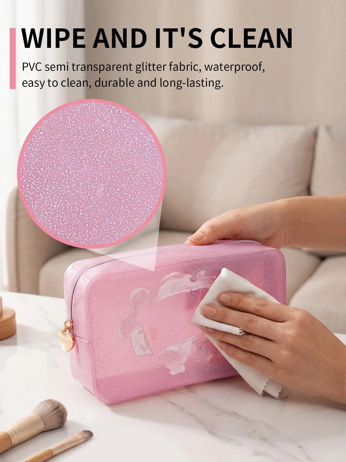 Clear PVC Waterproof Makeup Bag with Zipper, Large Capacity Transparent Cosmetic Pouch Travel Toiletry Organizer, Portable Beauty Storage Bag for Makeup, Skincare, Accessories, Beach, Vacation & Daily Travel