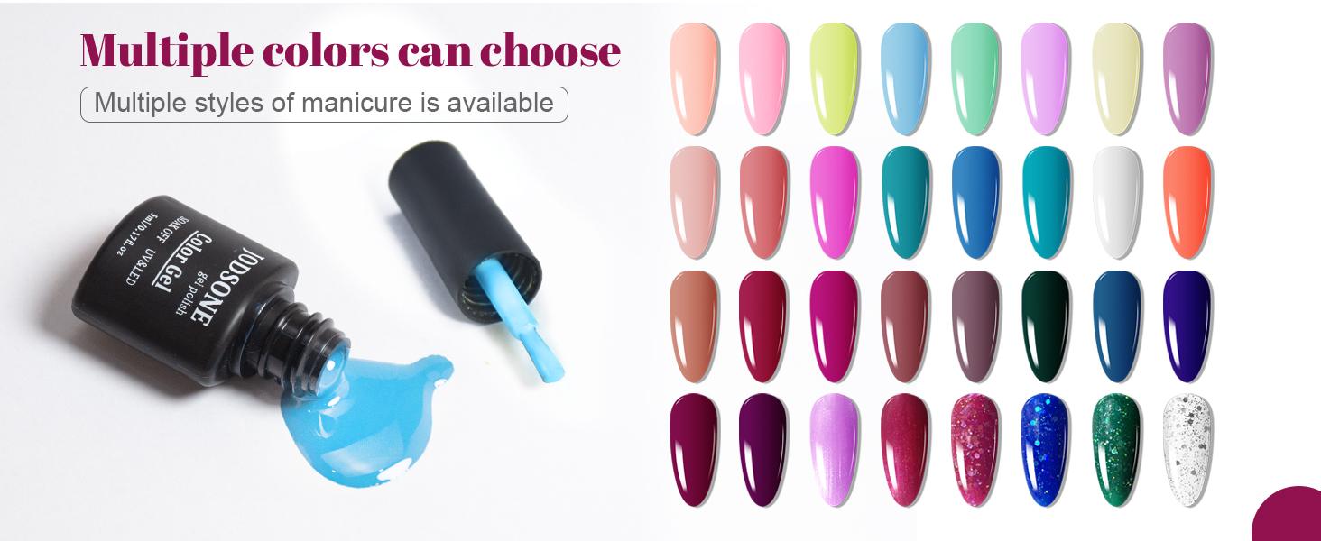 JODSONE 36 PCS Gel Nail Polish Starter Kit UV Light and Dark Series Gel Nail Set No Wipe Base Matte and Glossy Top Coat All Kinds of Manicure Tools
