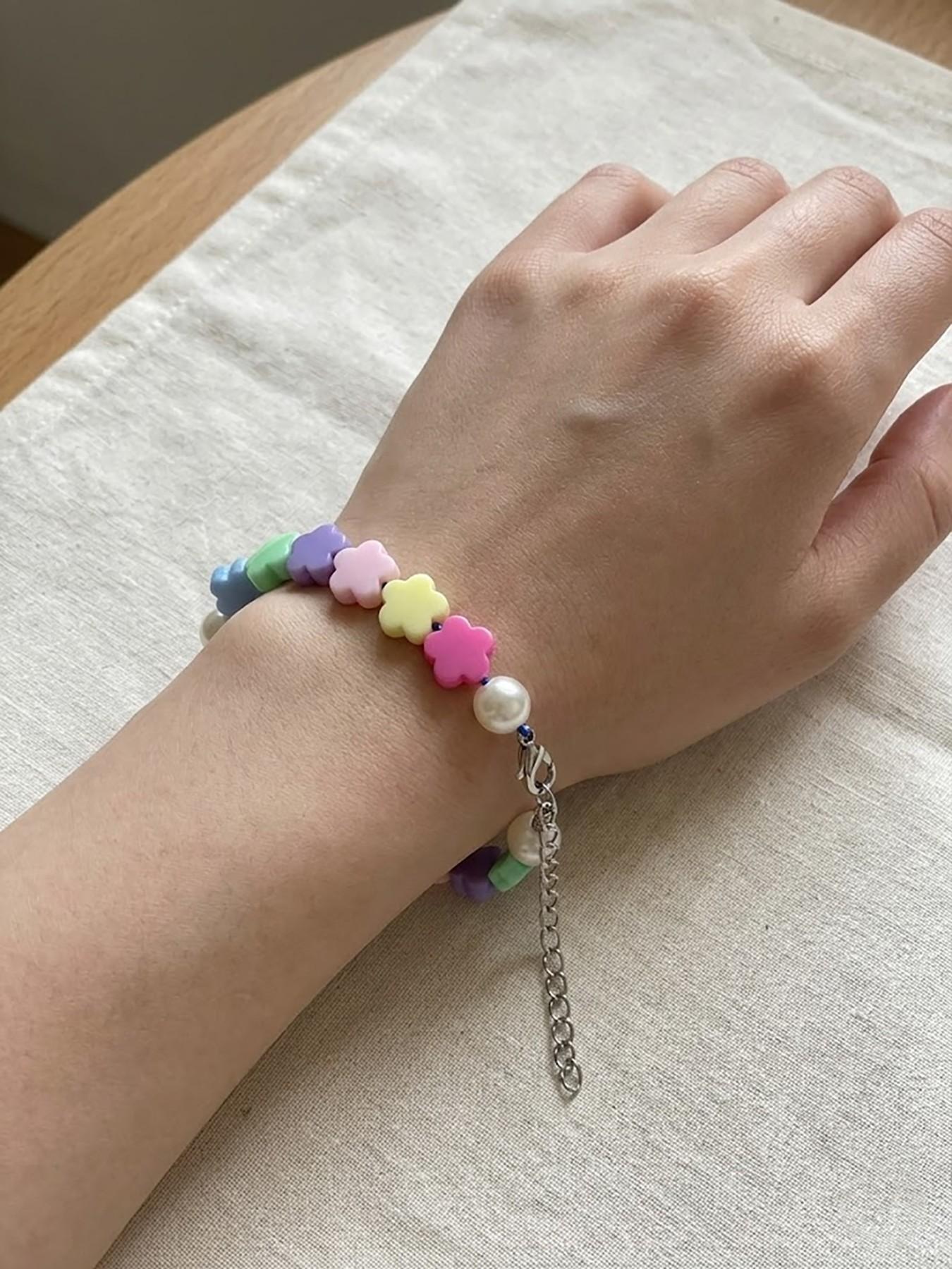 Cute Multi-Color Resin Pearl Bracelet, Five-Petal Flower Design, Y2K Style, Perfect for Daily Wear, Gifts, All Seasons