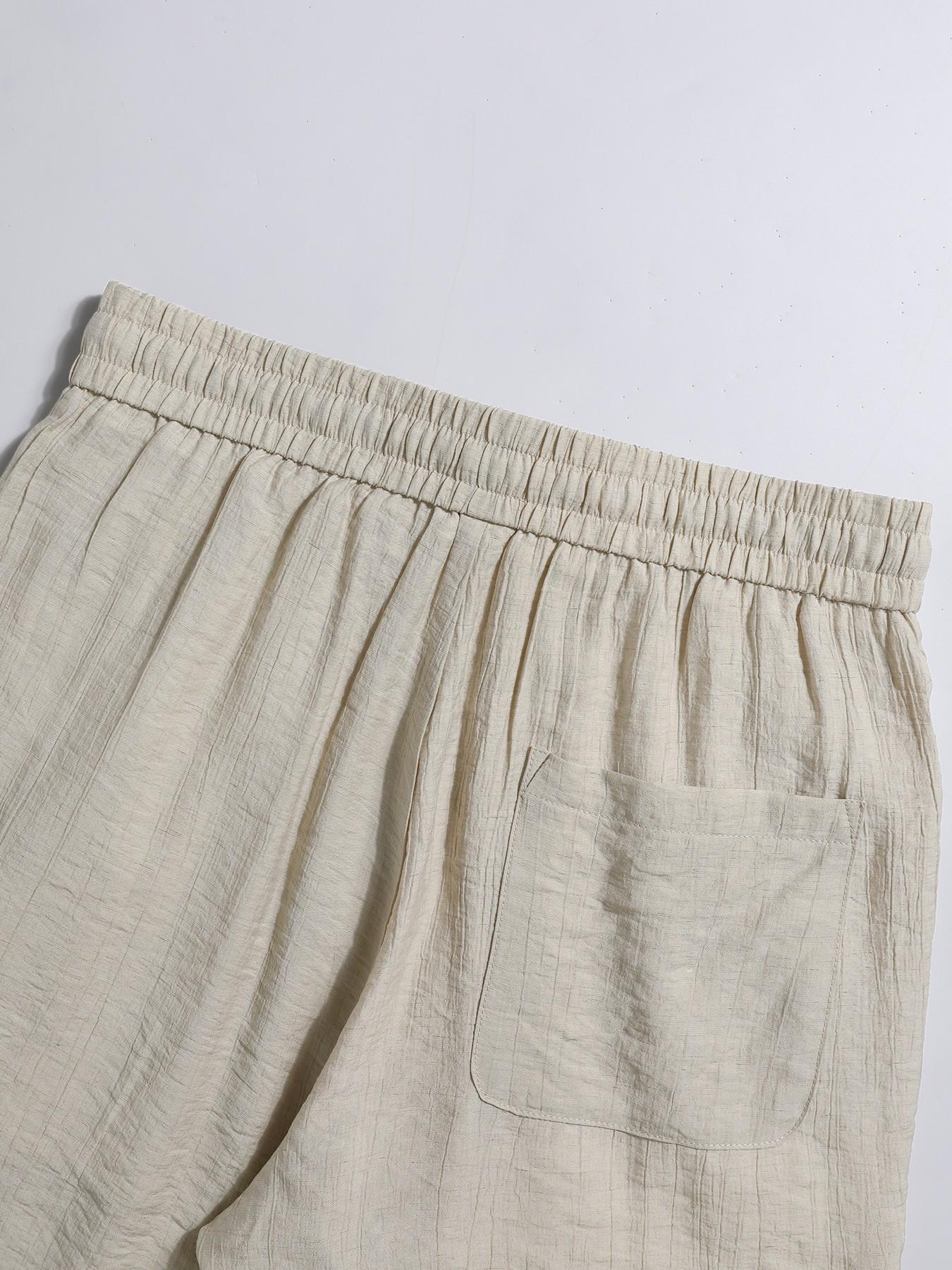 Men's Casual Loose Baggy Lightweight Linen Pants Solid Color Loose Fit Elastic Drawstring Waist Straight Legs Bottoms Summer Breathable and Soft Yoga Beach Long Pants with Pockets Wedding Partise Vacation Daily Going Out Dating Club Lounge Wear