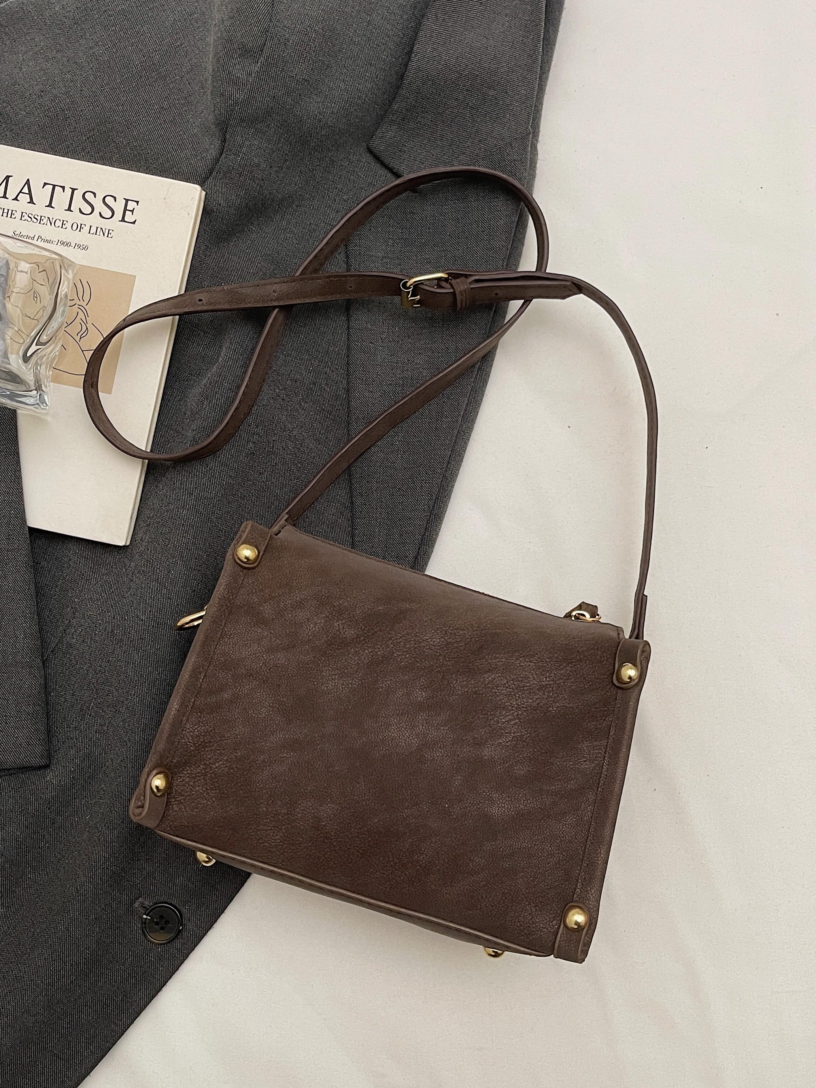 Vintage Style Small Square Bag, PU Material with Metal Buckle 