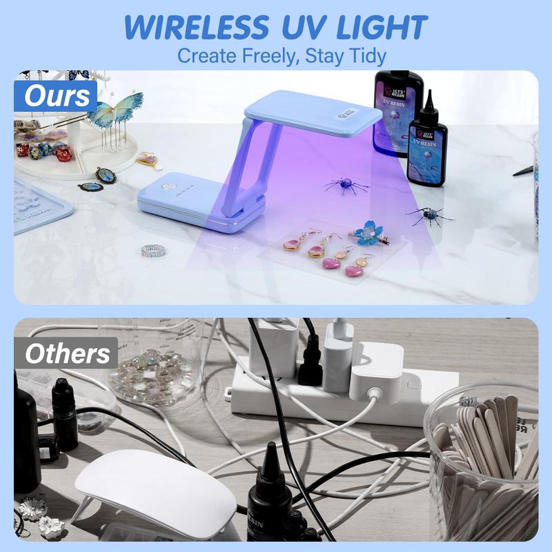 Premium Wireless UV Light,Foldable UV Light for Resin with Large Curing Area, Height Adjustable 20min Continuous UV Light for Resin Curing, Resin Molds, Jewelry Making, DIY Craft - LET'S RESIN