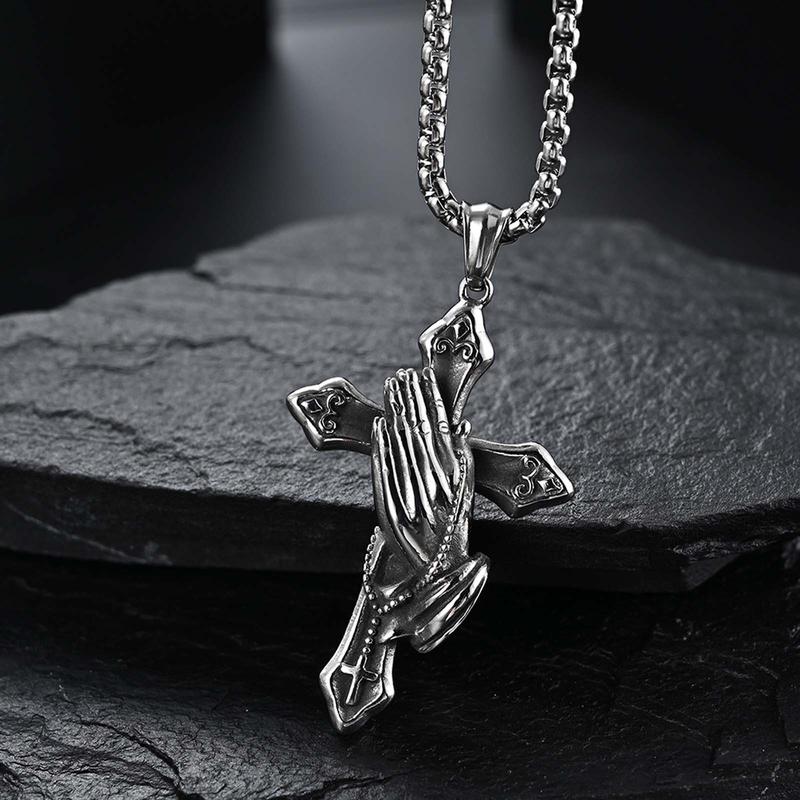 Y2k praying hands stainless steel cross necklace does not fade men and women hip hop jewelry party jewelry couple gift