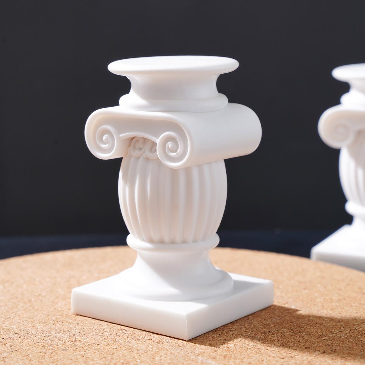 Drum Shape Roman Column Sculpture, European Candle Holder Base, Holiday Decoration Candelabra, Wedding Decor, Home Living Room Tabletop, Vintage Candle Stand